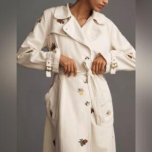 NWT ANTHROPOLOGIE MAEVE EMBROIDERED TRENCH COAT